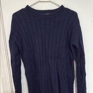 Navy Blue Ribbed Sweater Dress